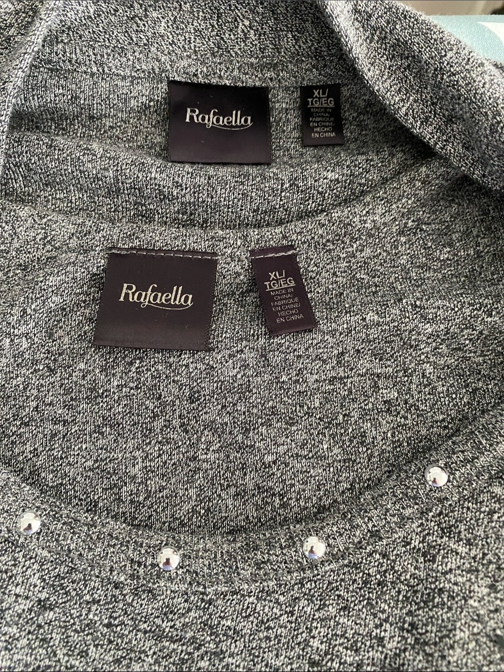 Rafaella Sweater Set Heather Gray Crewneck sweater with vest Rhinestone Trim
